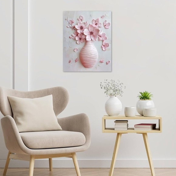 Pink Floral Wall Art | Pink Cherry Blossom Flower Canvas Paintings 12x18” - Picture 2 of 6